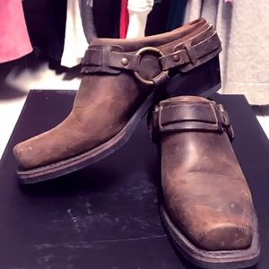 Frye Belted Harness Brown Leather Mule